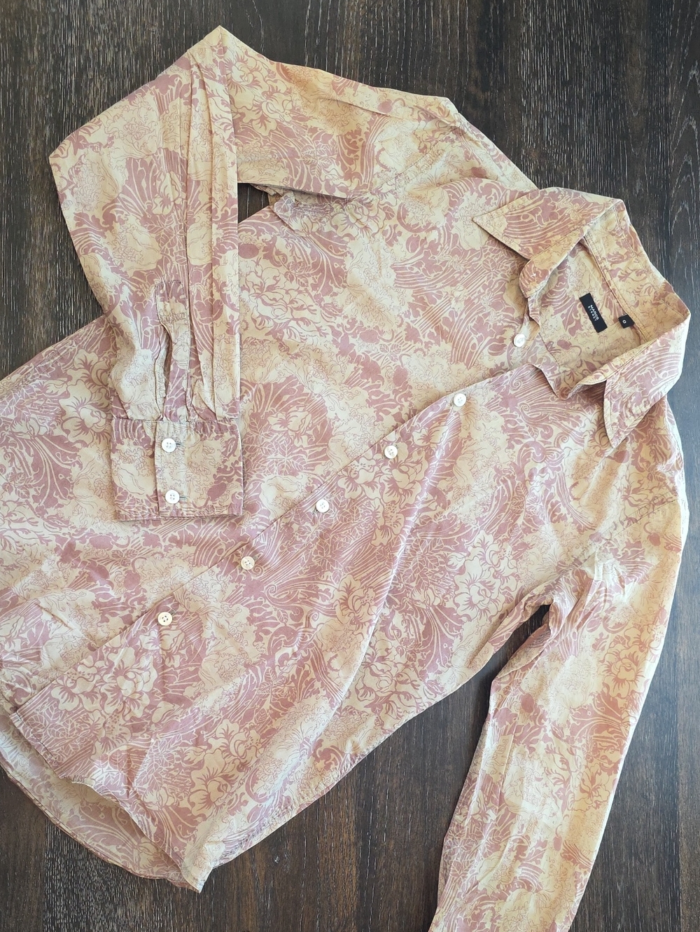 Source Unknown Pink and Cream Floral Button-Down Shirt